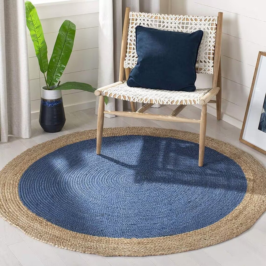 Navy Blue Round Jute Rug for Outdoor or Indoor, Small Round Rug, Large ...