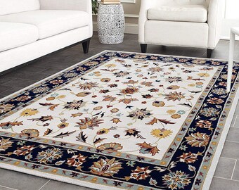 Hand-Tufted Classical Design Carpet for Living Room (White Multi, Woollen)