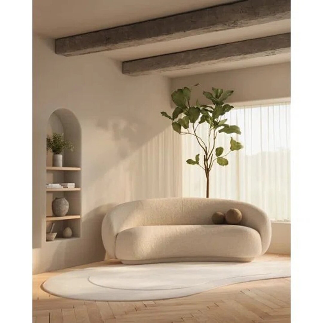 Kidney Bean Shape Tufted Plain Rug, Multi-level Pile, Hand-tufted Wool ...