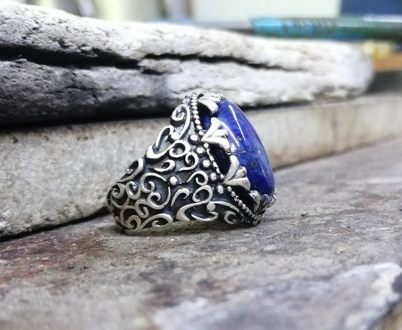 Handmade Silver Men/'s Ring With Natural Lapis Lazuli Stone