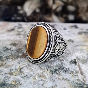 Tiger Eye, Black Onyx Ring Sterling Silver, Handgemaakte Silver Man Ring, Unieke sieraden, gratis express verzending