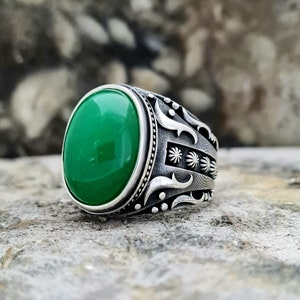 Green Jade Ring Sterling Silver, Handgemaakte Silver Man Ring, Unieke sieraden, gratis express verzending