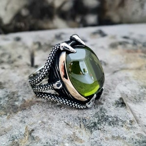 CZ Peridot Ring Sterling Zilver, Handgemaakte Zilveren Mens Ring, Unieke sieraden, gratis express verzending