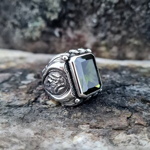Peridot Stone Ring Sterling Zilver, Handgemaakte Silver Man Ring, Unieke sieraden, gratis express verzending