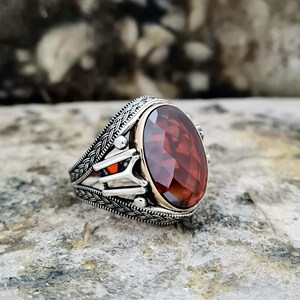 CZ Garnet, Sapphire Ring Sterling Silver, Handgemaakte Silver Man Ring, Unieke sieraden, gratis express verzending