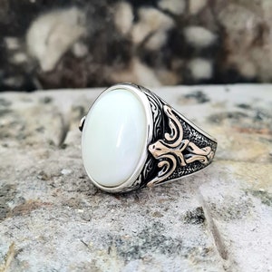 Moeder van Pearl Ring Sterling Zilver, Handgemaakte Silver Man Ring, Unieke sieraden, gratis express verzending