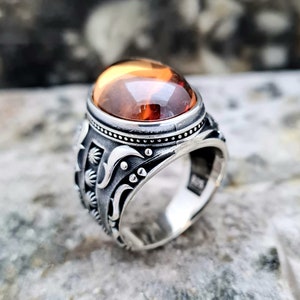 CZ Citrine Ring Sterling Silver, Handmade Silver Man Ring, Unieke sieraden, gratis express verzending