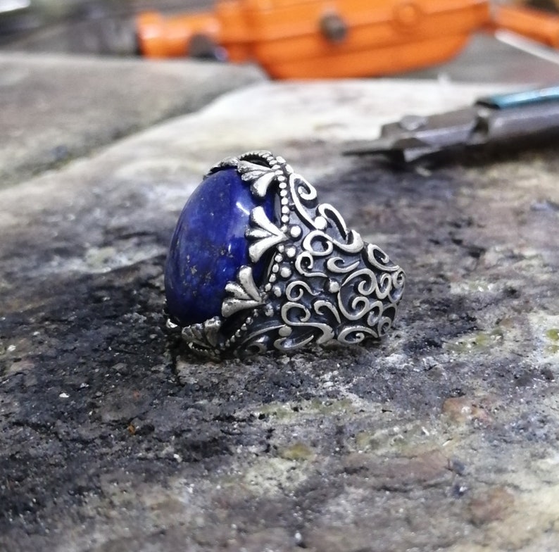 Handmade Silver Men/'s Ring With Natural Lapis Lazuli Stone