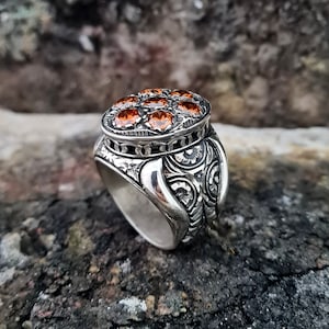 Kubieke Zirconia Citrine Stone Ring Sterling Zilver, Handgemaakte Silver Man Ring, Unieke sieraden, gratis express verzending