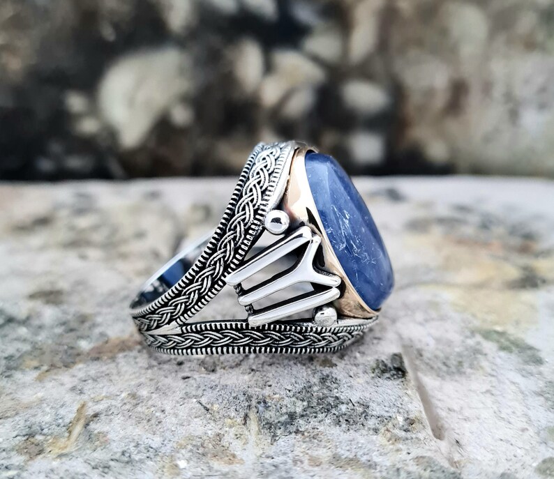 Kyanite Ring Sterling Silver,Handmade Silver Man Ring,Unique Jewelry,free express shipping