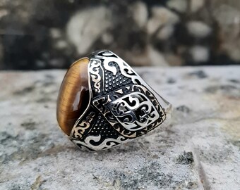 Black Onyx,Tiger Eye Ring Sterling Silver,Handmade Silver Man Ring,Unique Jewelry,free express shipping Black Onyx,Tiger Eye Ring Sterling Silver,Handmade Silver Man Ring,Unique Jewelry,free express shipping