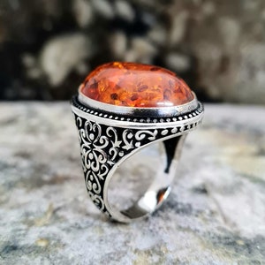 Synthetische Baltische Amber Ring Sterling Zilver, Handgemaakte Silver Man Ring, Unieke sieraden, gratis express verzending