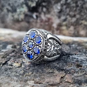 Kubieke Zirconia Sapphire Stone Ring Sterling Zilver, Handgemaakte Silver Man Ring, Unieke sieraden, gratis express verzending