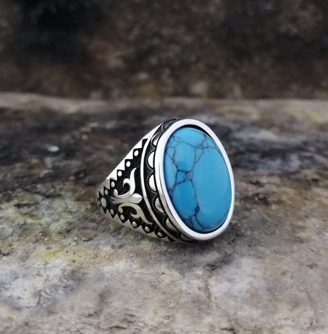Handmade 925 Sterling Silver Men's Ring With Howlite Etsy UK