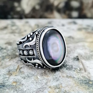 Moeder van Pearl Ring Sterling Zilver, Handgemaakte Silver Man Ring, Unieke sieraden, gratis express verzending