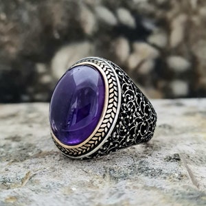 Amethyst, Labradorite Ring Sterling Silver, Handgemaakte Silver Man Ring, Unieke sieraden, gratis express verzending