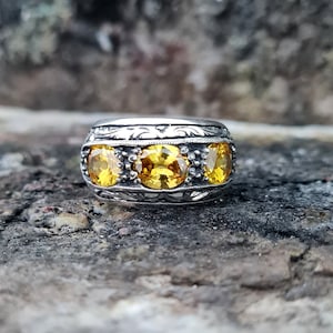 Kubieke Zirconia Yellow Stone Ring Sterling Zilver, Handgemaakte Silver Man Ring, Unieke sieraden, gratis express verzending