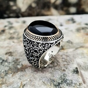 Zwarte Onyx Ring Sterling Zilver, Handgemaakte Silver Man Ring, unieke sieraden, gratis express verzending