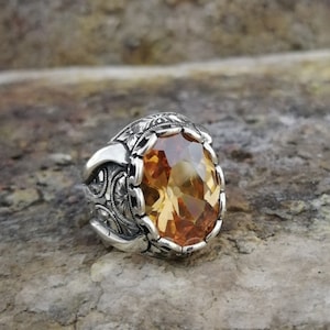 CZ Citrien stenen ring sterling zilver, handgemaakte zilveren man ring, unieke sieraden, gratis express verzending