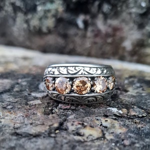 CZ Citrine Stone Ring Sterling Silver, Handmade Silver Man Ring, Unieke sieraden, gratis express verzending