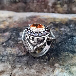 CZ Citrine & Garnet Stone Ring Sterling Silver,Handmade Silver Man Ring,Unieke sieraden, gratis express verzending