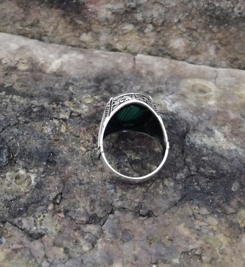 Handmade 925 Sterling Silver Men/'s Ring With Natural Malachite Stone