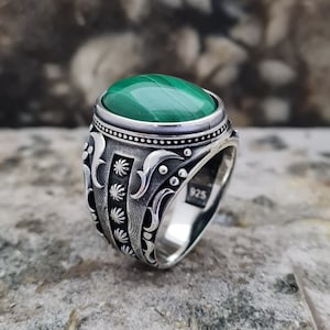 Natuurlijke Malachite Ring Sterling Zilver, Handgemaakte Silver Man Ring, Unieke sieraden, gratis express verzending