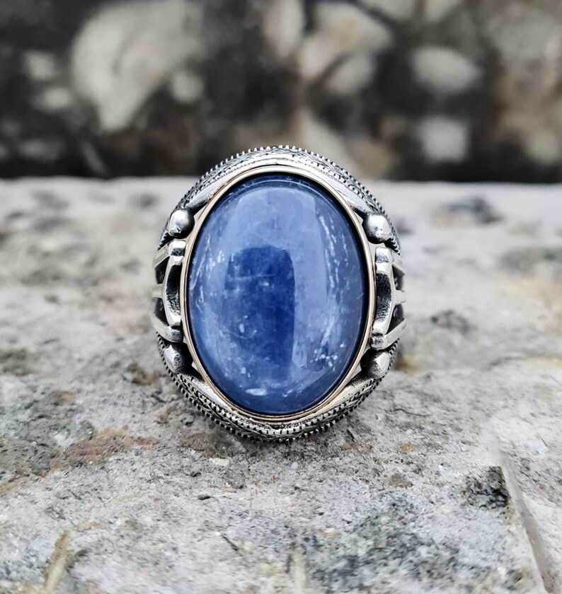 Kyanite Ring Sterling Silver,Handmade Silver Man Ring,Unique Jewelry,free express shipping