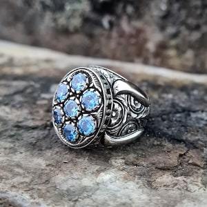 Kubieke Zirconia Aquamarine Stone Ring Sterling Zilver, Handgemaakte Silver Man Ring, unieke sieraden, gratis express verzending