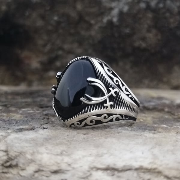 Handmade 925 Sterling Silver Men's Ring With Natural Onyx Stone