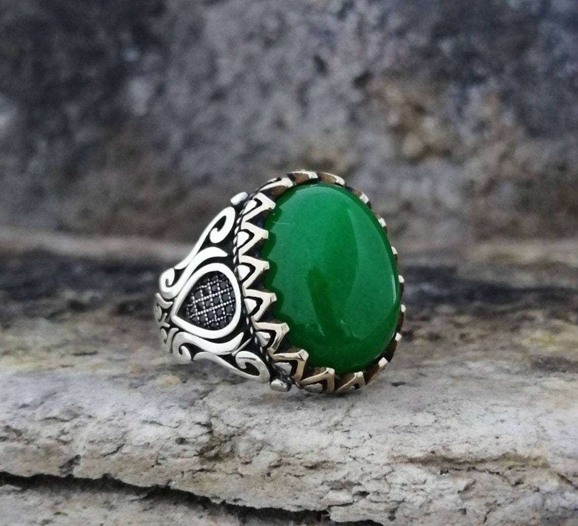 Handmade Silver Men's Ring With Green Jade Stone - Etsy UK