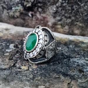CZ Emarald Stone Ring Sterling Zilver, Handgemaakte Silver Man Ring, Unieke sieraden, gratis express verzending