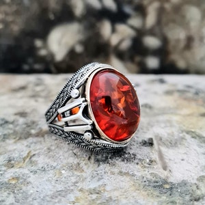 Synthetische Baltische Amber Ring Sterling Zilver, Handgemaakte Silver Man Ring, Unieke sieraden, gratis express verzending