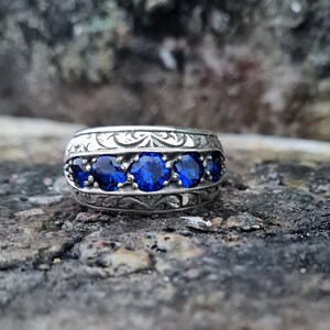CZ Sapphire Stone Ring Sterling Zilver, Handgemaakte Silver Man Ring, Unieke sieraden, gratis express verzending