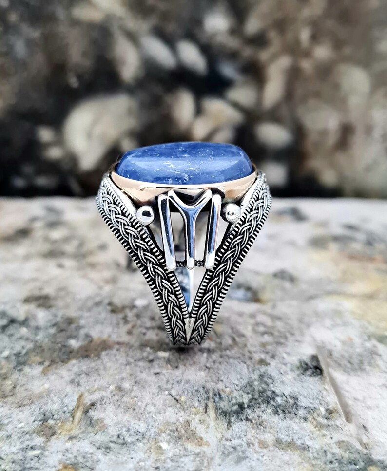 Kyanite Ring Sterling Silver,Handmade Silver Man Ring,Unique Jewelry,free express shipping