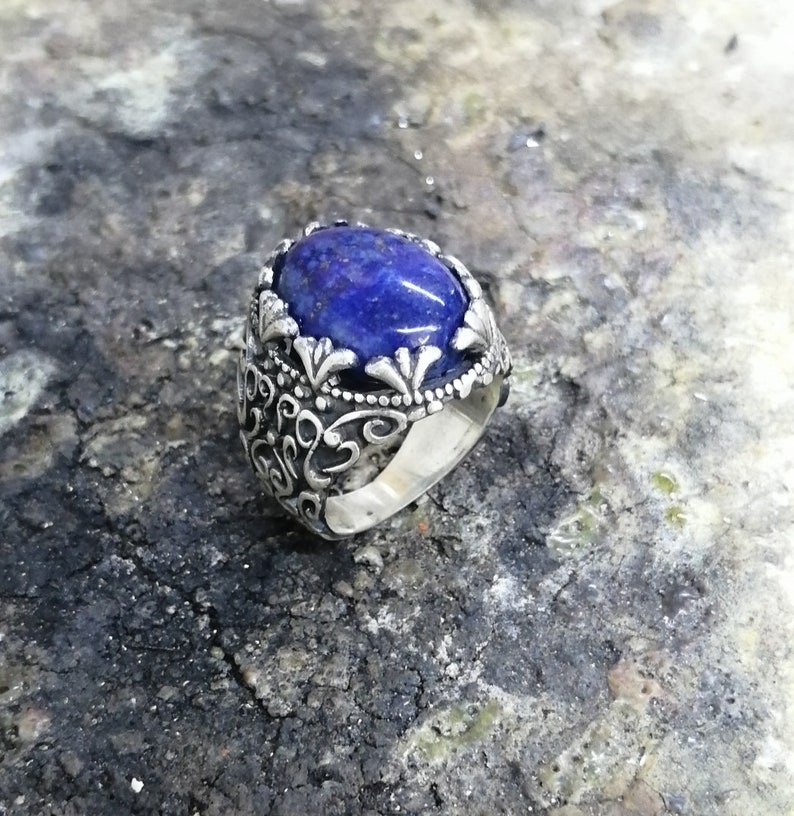 Handmade Silver Men/'s Ring With Natural Lapis Lazuli Stone