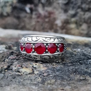 CZ Ruby Stone Ring Sterling Zilver, Handgemaakte Silver Man Ring, Unieke sieraden, gratis express verzending