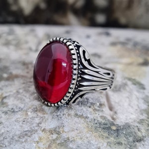 Kubieke Zirconia Garnet Ring Sterling Zilver, Handgemaakte Silver Man Ring, Unieke sieraden, gratis express verzending