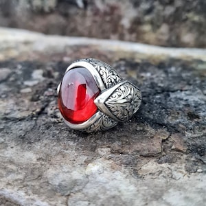 Kubieke Zirconia Garnet Stone Ring Sterling Zilver, Handgemaakte Silver Man Ring, unieke sieraden, gratis express verzending