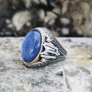 Kyanite Ring Sterling Zilver, Handgemaakte Zilveren Man Ring, Unieke Sieraden, gratis express verzending
