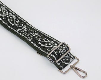 Olive Green Paisley Bag Strap: Adjustable Detachable Handbag Strap