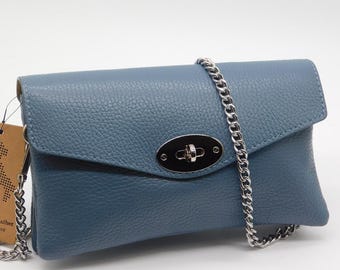 Dusty Blue Italian Leather Crossbody Bag: Handmade Clutch