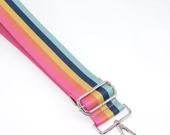 Rainbow Striped Adjustable Bag Strap: Silver Hardware