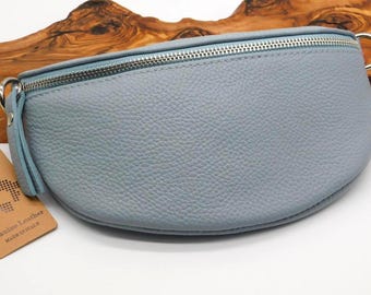 Light Blue Italian Leather Belt Bag: Women's Crossbody Fanny Pack
