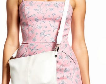 White Pebbled Italian Leather Shoulder Bag: Handmade Handbag