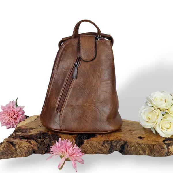 Mini Brown Backpack | Cute Chic small backpack | Travel bag | Dual backpack and crossbody shoulder bag.