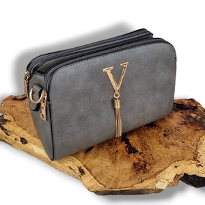Stone Grey Smart Casual Handbag | Grey Cross body bag Shoulder bag | Gold Chain Hardware | Detachable Strap