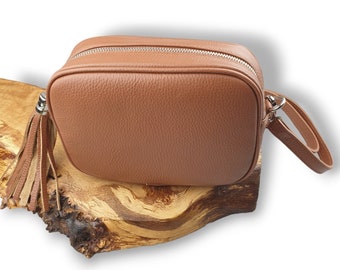 Genuine Italian Leather Cross body Bag | Brown Sara Genuine Italian Pebbled Leather Crossbody Bag