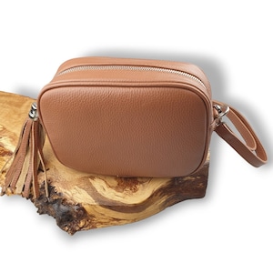 Sac bandoulière en cuir italien véritable | Sac à bandoulière Sara en cuir véritable italien grainé marron