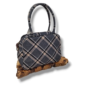 Tweed Check Top Handle Dark Grey Overcheck Tweed, Cross body Bag, Hand woven wool, Top Handle Shoulder Bag | Country Style Handbag.